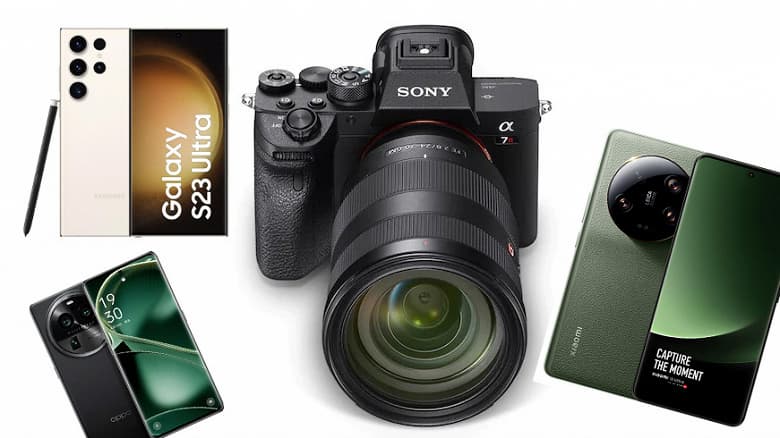 Сравнение Sony Alpha 7R V с камерофонами Samsung Galaxy S23 Ultra, Xiaomi 13 Ultra и Oppo Find X6 Pro