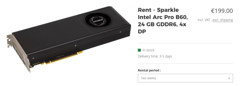 Intel Arc Pro B60 с 24 ГБ в Германии: аренда за 200 € на две недели с возможностью продления до полугода