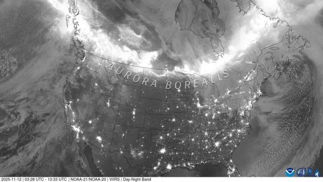 NOAA-спутники из космоса зафиксировали редкое полярное сияние