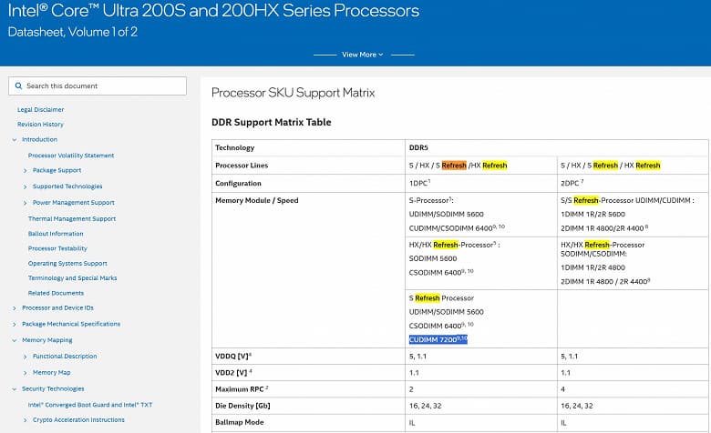 Обновлённые процессоры Intel Core Ultra 200K Plus будут поддерживать новый формат памяти CUDIMM