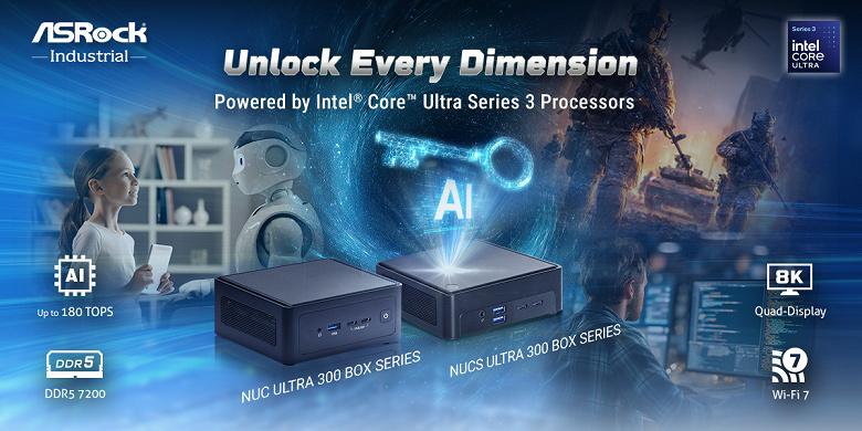ASRock представила мини-ПК NUC Ultra 300 BOX: 128 ГБ ОЗУ и поддержка четырёх 8K-мониторов в литровом корпусе