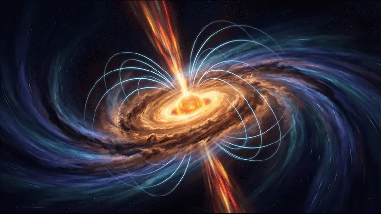 Наклон магнитного поля усложняет структуру газовых выбросов молодых звезд Наклон магнитного поля усложняет структуру газовых выбросов молодых звезд