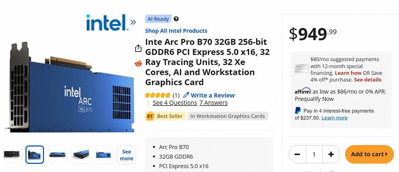 Видеокарта Intel Arc Pro B70 с 32 ГБ памяти стала хитом продаж в NewEgg сразу после анонса Видеокарта Intel Arc Pro B70 с 32 ГБ памяти стала хитом продаж в NewEgg сразу после анонса