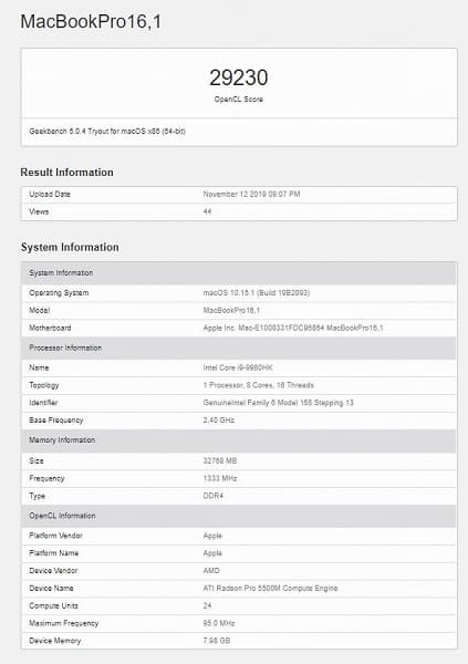 MacBook Pro 16 получил процессор Core i9-9980HK и видеокарту Radeon Pro 5500M с 8 ГБ памяти MacBook Pro 16 получил процессор Core i9-9980HK и видеокарту Radeon Pro 5500M с 8 ГБ памяти