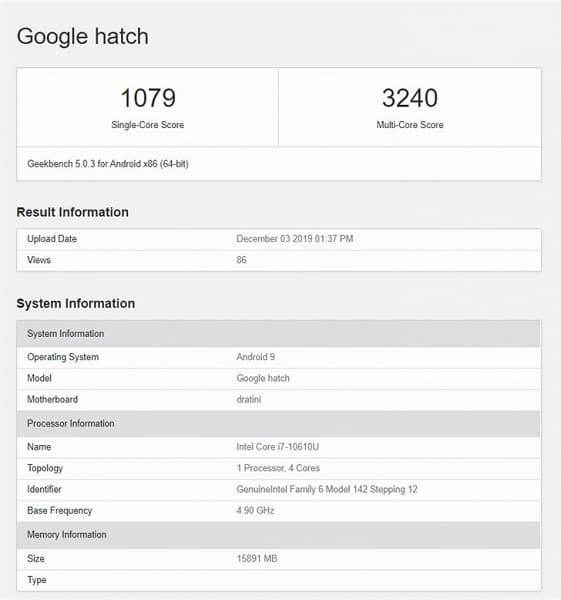 Процессор Intel Core i7-10610U засветился в невыпущенном хромбуке Google Hatch Процессор Intel Core i7-10610U засветился в невыпущенном хромбуке Google Hatch
