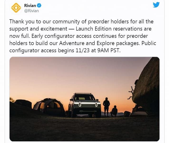 Первая версия электрического пикапа Rivian полностью распродана