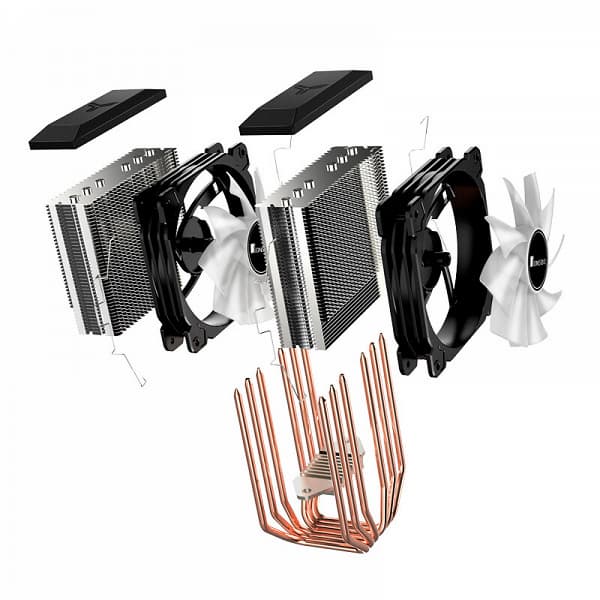 Конструкция процессорной системы охлаждения Jonsbo CR-2100 включает два блока пластин и два вентилятора