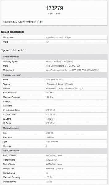 GeForce RTX 3060 Ti не сильно уступила GeForce RTX 3070 в игровом бенчмарке