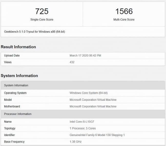 Процессор Intel Core i5-L15G7 Lakefield замечен в тесте GeekBench 5