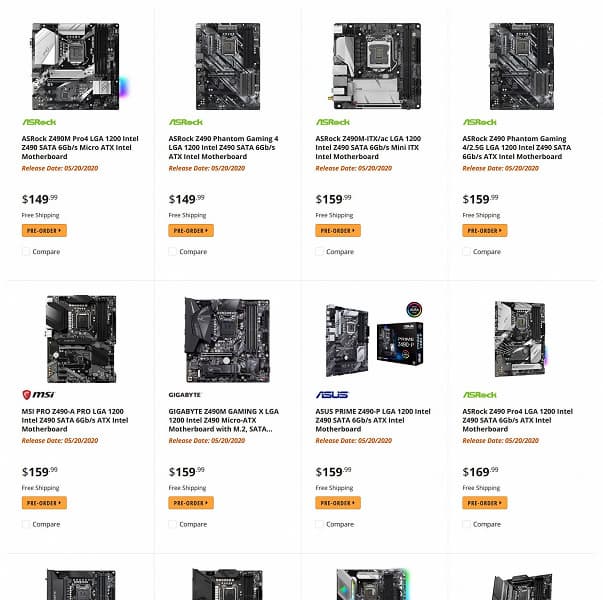 Стартовал приём предзаказов на системные платы с чипсетом Intel Z490. Цены варьируются от 150 до 1000 долларов и выше