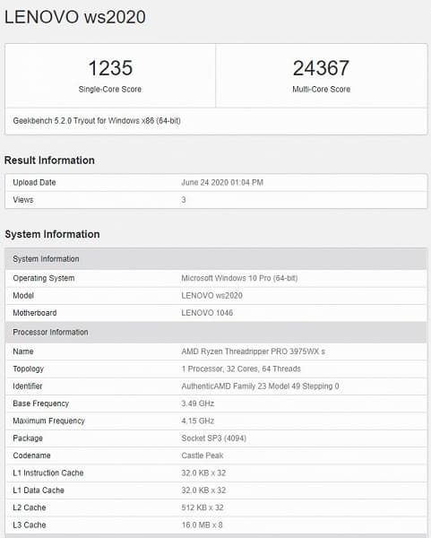 32-ядерный AMD Threadripper PRO 3975WX засветился в бенчмарке