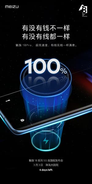 Meizu 18 получил сверхбыструю зарядку: на 80% за полчаса подключения к сети