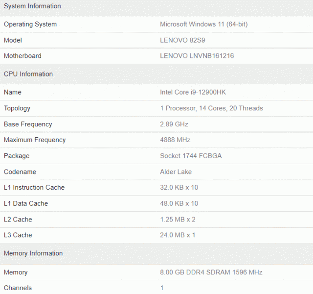 14 ядер, частота 5,0 ГГц и поддержка разгона. Топовый мобильный процессор Intel Core i9-12900HK засветился в Geekbench