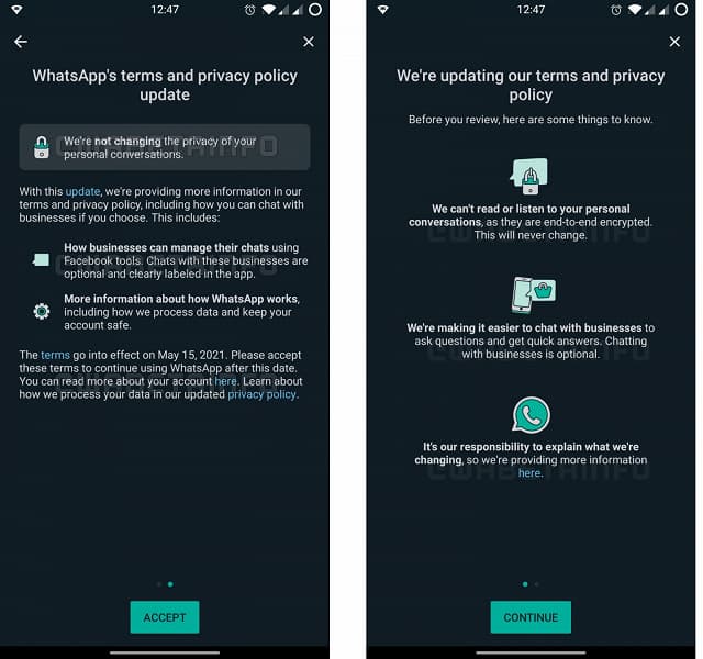 WhatsApp снова просит принять новые условия использования