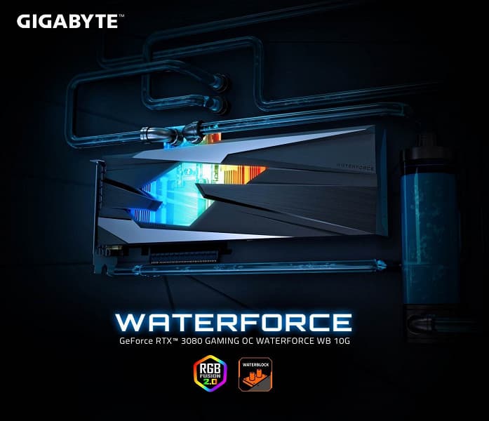 Видеокарта Gigabyte GeForce RTX 3080 Gaming OC WaterForce WB 10G оснащена водоблоком Видеокарта Gigabyte GeForce RTX 3080 Gaming OC WaterForce WB 10G оснащена водоблоком