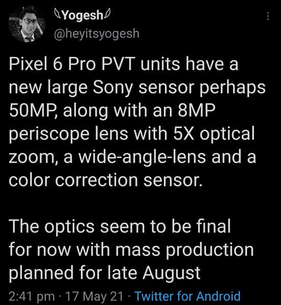 Первый смартфон с предустановленной Android 12 может получить прорывную камеру. Новые подробности о Google Pixel 6 Pro