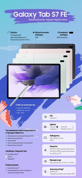 Фанатский и бюджетный планшеты Samsung поступили в продажу в России. Galaxy Tab S7 FE и Galaxy Tab A7 Lite представили пару недель назад