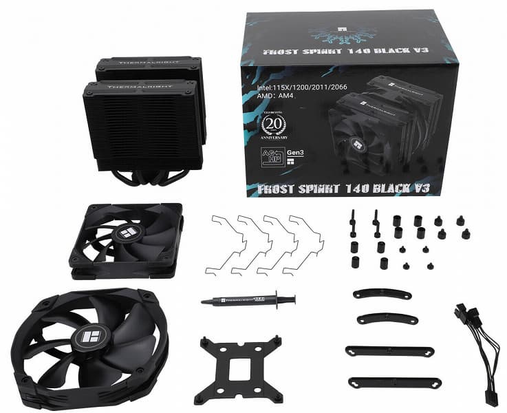 Конструкция системы охлаждения Thermalright Frost Spirit 140 Black V3 включает четыре тепловые трубки диаметром 8 мм