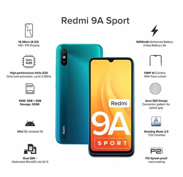 Современный смартфон Redmi за 95 долларов с большим аккумулятором и MIUI 12. Представлен смартфон Redmi 9A Sport