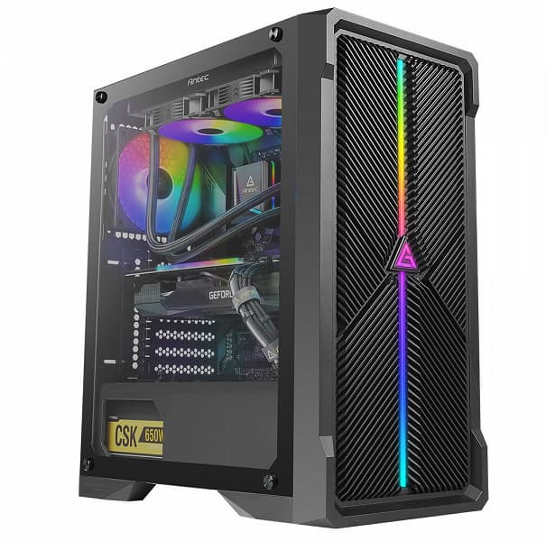 Боковая панель корпуса Antec NX420 изготовлена из стекла, а передняя представляет собой решетку