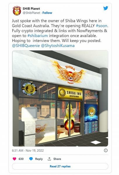 В австралии анонсировали скорое открытие закусочной Shiba Wings