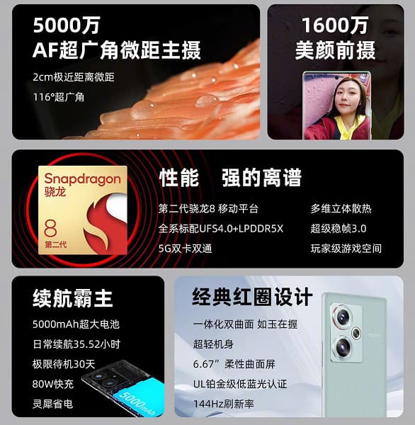 Snapdragon 8 Gen 2, 144 Гц, оптическая система с датчиком Sony IMX787 и объективом с ЭФР 35 мм, 5000 мА·ч. Представлен Nubia Z50