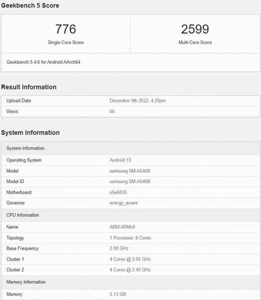 Samsung Galaxy A54 5G на базе Exynos 1380 засветился в Geekbench. Результат не лучше, чем у Snapdragon 778G