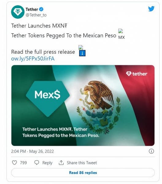 Tether запустила «стабильную монету» MXNT, привязанную к мексиканскому песо