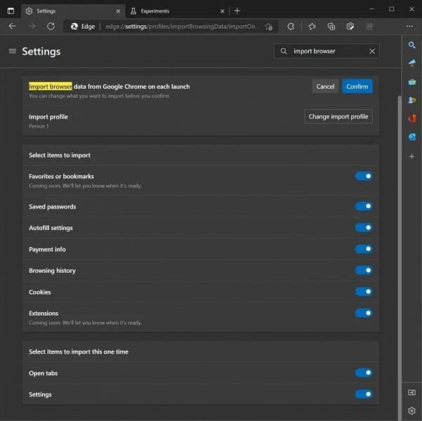 В Microsoft Edge тестируют функцию переноса паролей и настроек из Google Chrome при каждом запуске
