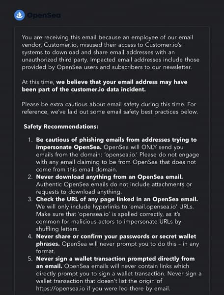 Крупнейший NFT-маркетплейс OpenSea сообщил об утечке данных