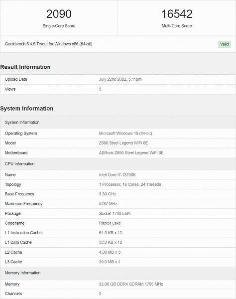 Intel Core i7-13700K оказался на 17% быстрее Core i7-12700K. А 16 ядер с максимальной частотой 5,3 ГГц позволили ему обойти и Ryzen 9 5950X