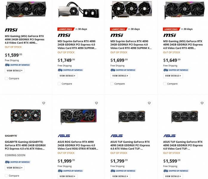 Стала известна реальная стоимость GeForce RTX 4090 в США. Как минимум MSI и Asus подготовили варианты за рекомендованное 1600 долларов