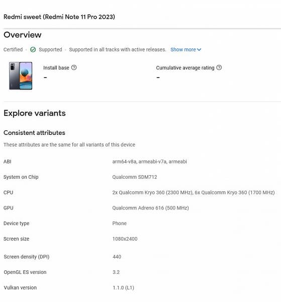 У Xiaomi появится еще один странный смартфон. Redmi Note 11 Pro (2023) со Snapdragon 712 и камерой как у Redmi Note 10 Pro засветился в Google Play Console
