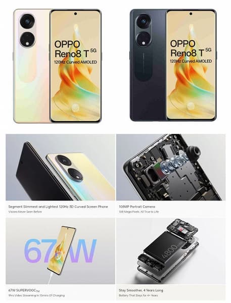 120 Гц, 108 Мп, 4800 мА·ч, 67 Вт и защита IPX4. Представлен Oppo Reno8T 5G