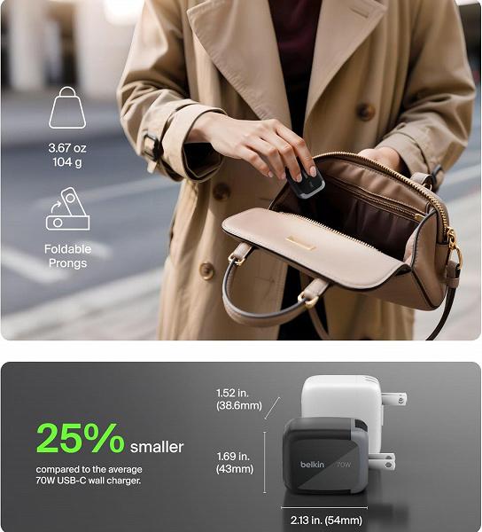 70 Вт в кармане. Очень компактная зарядка Belkin BoostCharge Pro способна зарядить Samsung Galaxy S25 на 50 % всего за 26 минут