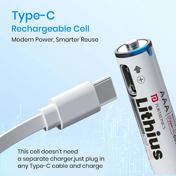 Portronics презентовала аккумуляторы Lithius Cell форматов AA и AAA с USB-C зарядкой