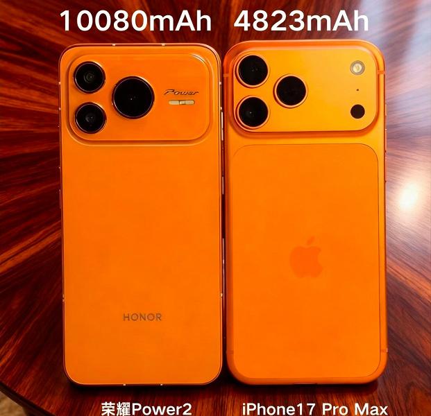 Honor Power 2 с рекордной батареей 10 080 мА·ч оказался тоньше iPhone 17 Pro Max: сравнение на фото