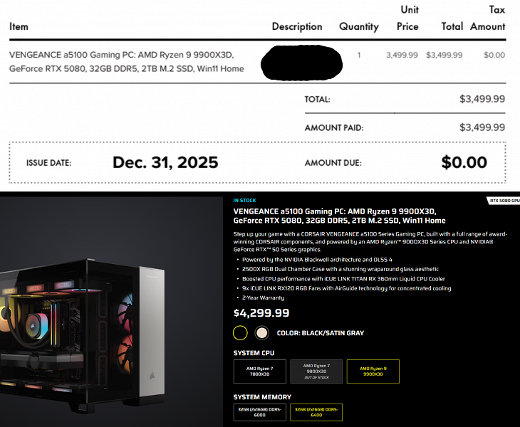 Corsair отменила оплаченный заказ на ПК и сразу подняла его стоимость на 0: история о «новогоднем подарке» с Reddit Corsair отменила оплаченный заказ на ПК и сразу подняла его стоимость на 0: история о «новогоднем подарке» с Reddit